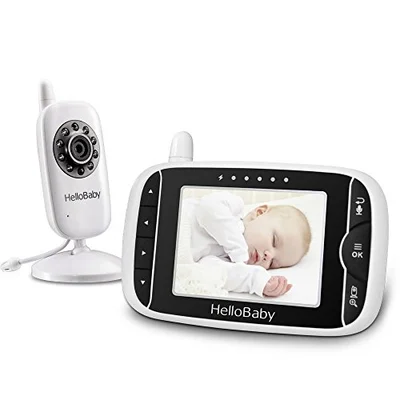 HelloBaby Baby Monitor with Camera and Night Vision, 3.2 Inch Screen Night Vision Temperature Monitoring & 2 Way Talkback System Lullabies UK Interface Plug (HB32) - Black & White / 3.2 inch (1 Camera)