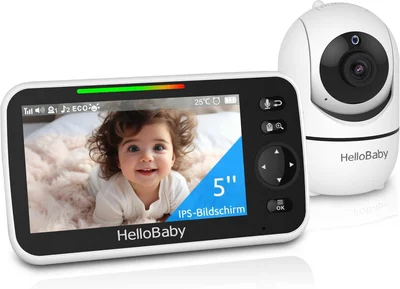 HelloBaby Video Baby Monitor with Camera, 3500 mAh 5 Inch Display, Wired Camera, 355° Swivel-120° Tilt-Zoom, WiFi-Free Baby Monitor, 2-Way Audio, Temperature, 8 Lullabies, Night Vision, HB6550 - HB6550-2