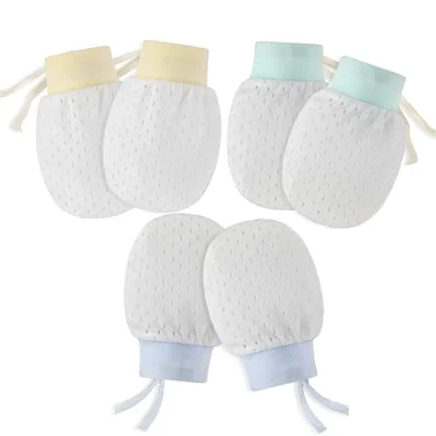 Hifot Newborn Baby Mittens No Scratch Mittens 3 Pair, Infant Toddler Boys Girls Soft Adjustable Anti Scratch Cotton Gloves Mittens for Baby Care - Blue / 6 Count (Pack of 1)