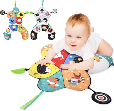 High Contrast Black and White Baby Belly Time Pillow with Removable Stand and Mirror - Five-pointed Star