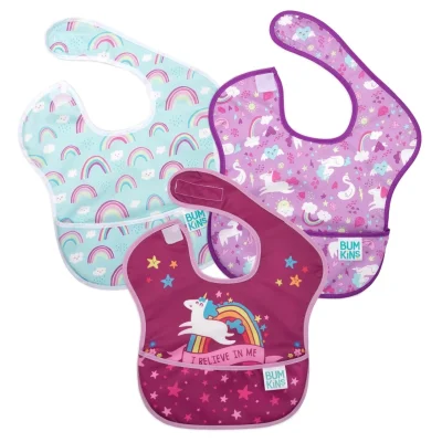 Hippychick Bumkins Super Bib-Girls 3 Pack Believe, Unicorns, Rainbows