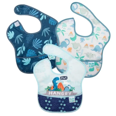 Hippychick Pack of 3 Bumkins Super Bib-Hangry, Dinosaurs, Blue Tropic