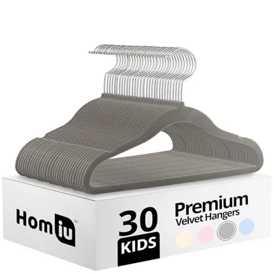 Homiu Non-Slip Kids Velvet Hangers | Ultra-Slim Space Saving Baby Velvet Coat Hangers | 360 Degree Rotatory Hook, Sturdy Baby Clothes Hanger | 30 Pack (Cream, 30 Pack)