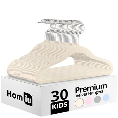 Homiu Non-Slip Kids Velvet Hangers | Ultra-Slim Space Saving Baby Velvet Coat Hangers | 360 Degree Rotatory Hook, Sturdy Baby Clothes Hanger - Blue / 30 Pack