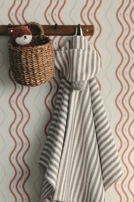 Hooded bath towel - Light taupe/Striped
