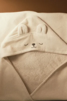 Hooded bath towel - Light beige/Bear