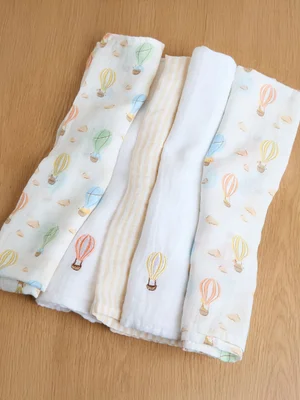 Hot Air Balloon Embroidered Muslins 5 Pack Natural Hot Air Ballon 5-Pack Embroidered Muslins - Size ONE