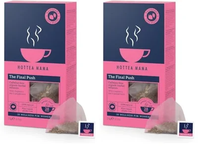 HOTTEA MAMA | The Final Push | Organic Raspberry Leaf and Peppermint Pregnancy Tea Blend | Caffeine-Free | 14 Whole-Leaf Biodegradable Tea Bags (28 Cups)