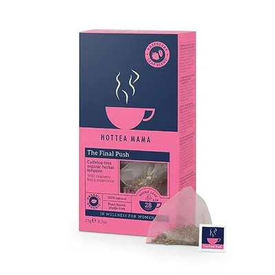 HOTTEA MAMA | The Final Push | Organic Raspberry Leaf and Peppermint Pregnancy Tea Blend | Caffeine-Free | 14 Whole-Leaf Biodegradable Tea Bags (28 Cups) - Clear / 14 Count (1 pack)