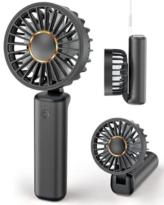 Hssio Portable Handheld Fan, Mini Desk Fan Foldable 1800mAh, 180° Ratotion, 3 Speeds, Ultra Quite, Up to 8H Long Use Time, Small Personal Cooling Fans Makeup Lash Fan for Women Girls, Dark Black - Dark Black / one size