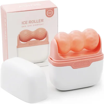 Ice Roller for Face and Eyes - Facial Skin Care Tools with 2 in 1 Face Roller and Travel Case, Self Care Gift for Men Women - Pink