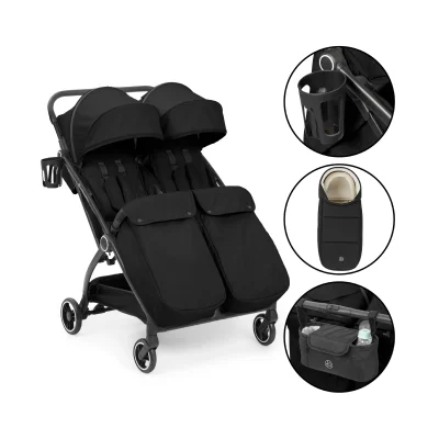 Ickle Bubba Aries Double Prime Auto-Fold Stroller - Black