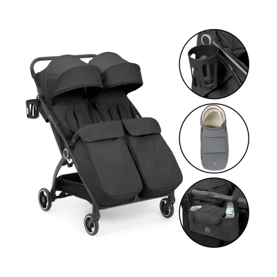 Ickle Bubba Aries Double Prime Auto-Fold Stroller - Graphite Grey