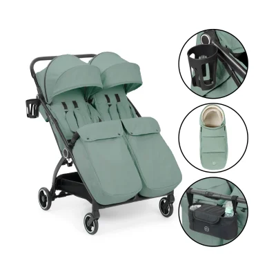 Ickle Bubba Aries Double Prime Auto-Fold Stroller - Black
