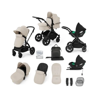 Ickle Bubba Stomp Luxe 12 Piece Travel System with i-Size Cirrus Car Seat & ISOFIX Base - Black/Desert/Tan