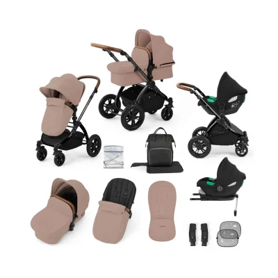 Ickle Bubba Stomp Luxe 12 Piece Travel System with i-Size Cirrus Car Seat & ISOFIX Base - Black/Desert/Tan