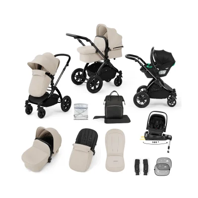 Ickle Bubba Stomp Luxe 12 Piece Travel System with i-Size Nimbus Car Seat & Spin ISOFIX Base - Black / Stone / Black