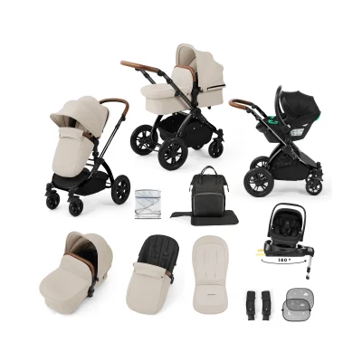 Ickle Bubba Stomp Luxe 12 Piece Travel System with i-Size Nimbus Car Seat & Spin ISOFIX Base - Black / Stone / Black