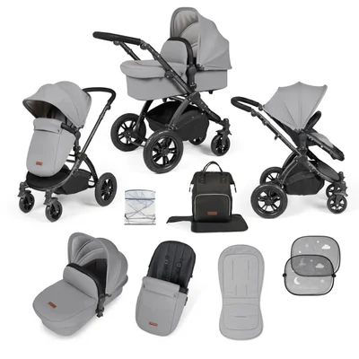 Ickle Bubba Stomp Luxe 2 in 1 Pushchair- Pearl Grey - Black + Black