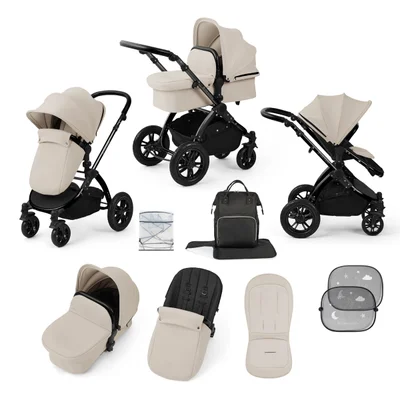 Ickle Bubba Stomp Luxe 9 Piece Pram - Stone/ Black/ Black - Stone/ Black/ Black