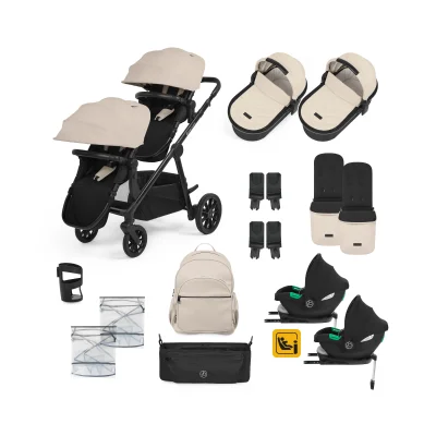 Ickle Bubba Virgo Growing Family 18 Piece Travel System with Cirrus i-Size Car Seat & Isofix Base - Black/Stone/Tan