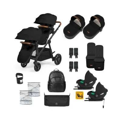 Ickle Bubba Virgo Growing Family 18 Piece Travel System with Cirrus i-Size Car Seat & Isofix Base - Black/Black/Tan
