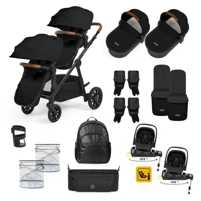 Ickle Bubba Virgo Twin 18 Piece Travel System with i-Size Nimbus Car Seats & Spin ISOFIX Bases- Black