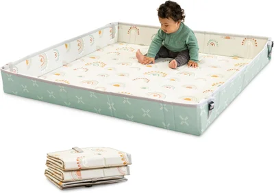 Infantino Foldable Soft Play Mat, Extra Large, Easy to Carry, Baby Toy, Foldable Sides, Non-Slip Play Blanket for Babies and Toddlers, Rainbows