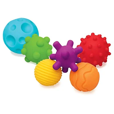 INFANTINO Textured Multi Ball Set, Sensory Toys, Soft Tactile Balls for Motor Skills, Multiple Colors and Shapes, BPA Free, for Babies and Toddlers 6+ Months, 6-Piece - 6 Count (Pack Of 1)