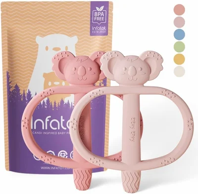 Infatot® Silicone Teething Toys for Baby 2 Pack Koda Koala Bitey – BPA Free Teether for Newborn, Infant & Toddler, Sensory Chew Toy, Easy Hold Hand Teethers 0–6 Months, Teething Relief – Plum & Pink