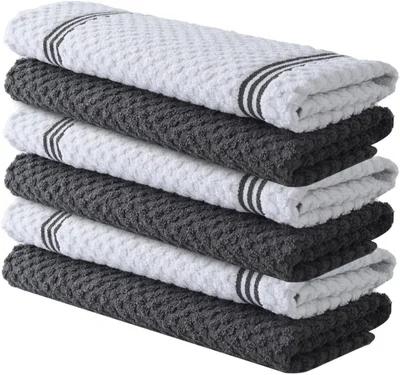 Infinitee Xclusives Premium Tea Towels - Grey / Kitchen Towels - 6 Pack