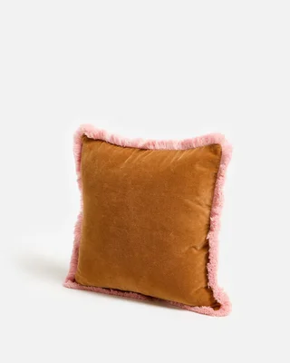 Issey Burnt Orange Velvet Fringed Cushion Cover 45x45cm