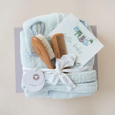 JBรRN Baby Bath Set | Organic Cotton Bathrobe & Hairbrush Set - Default