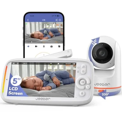 jeeber 2K/3MP Wifi Video Baby Monitor with Camera, App & 5'' Screen Control - White / 11.6 x 7.1 x 7.1 cm