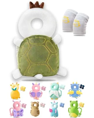 JEJA Baby Head Protector Backpack and Baby Knee Pads for Crawling, Adjustable Head Back Protection Safety Pads Toddler Walking, Angel - Turtle