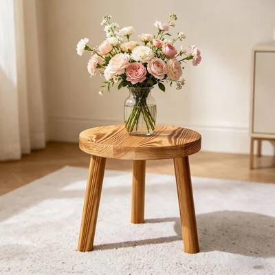 JETAINE Small Wooden Stool Round Table, Plant Stand Indoor Milking Step Stool for kids, Small Side Table for Kitchen, Bathroom, Toilet, Bedroom Bedside, Living Room - M