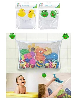 JKG® Large Baby Bath Toy Organiser Net Bag - Kids Bath Toy Tidy Storage Bag With Suction Cups | Baby Mesh Net Toy Holder Organiser Unit Basket Bag For Kids | Keep Bathtub Water Toys Mold Free