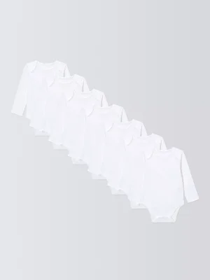 John Lewis Baby Cotton Long Sleeve Bodysuit, Pack of 7, White - White / 0-3 months