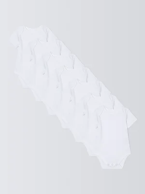 John Lewis Baby Cotton Short Sleeve Bodysuit, Pack of 7, White
