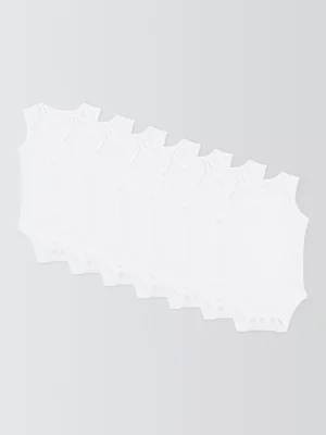 John Lewis Baby Cotton Sleeveless Bodysuit, Pack of 7, White - White / Newborn