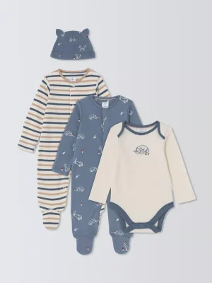 John Lewis Baby Fox Sleepsuit Home From Hospital Set, Blue Multi