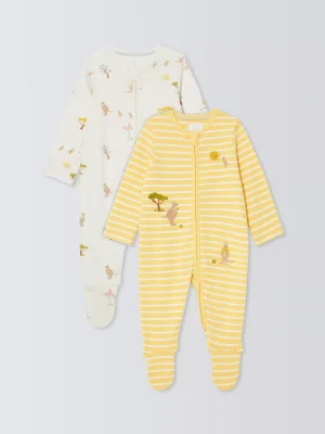 John Lewis Baby Kangaroo Sleepsuit, Pack of 2, Yellow