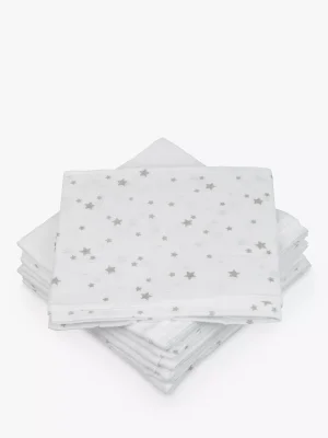 John Lewis Baby Muslin Squares, Pack of 6, Grey Star