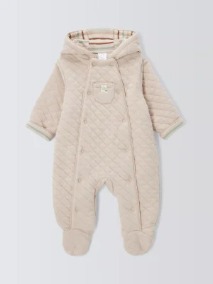 John Lewis Baby Quilted Pramsuit, Natural - Newborn