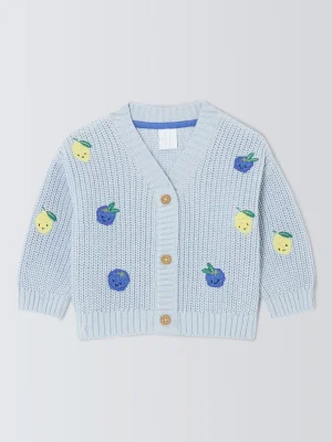 John Lewis Baby's Cotton Lemon and Blueberry Embroidery Cardigan, Blue