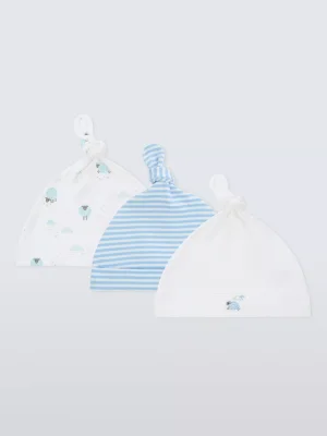 John Lewis Baby Sheep Cotton Hats, Pack of 3, Blue - Default