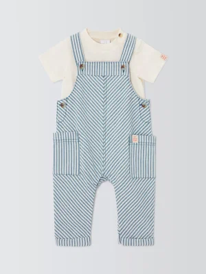 John Lewis Baby Ticking Stripe Dungarees & T-Shirt Set