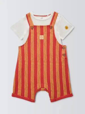 John Lewis Baby Waffle Bibshorts & T-Shirt Set, Red
