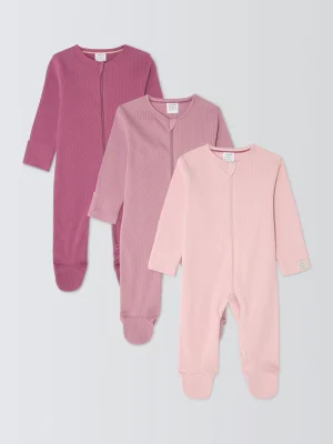 John Lewis Baby Zip Up Ribbed Cotton Sleepsuit
