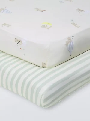 John Lewis Daydream Bear Fitted Cot Sheets, Pack of 2, Natural